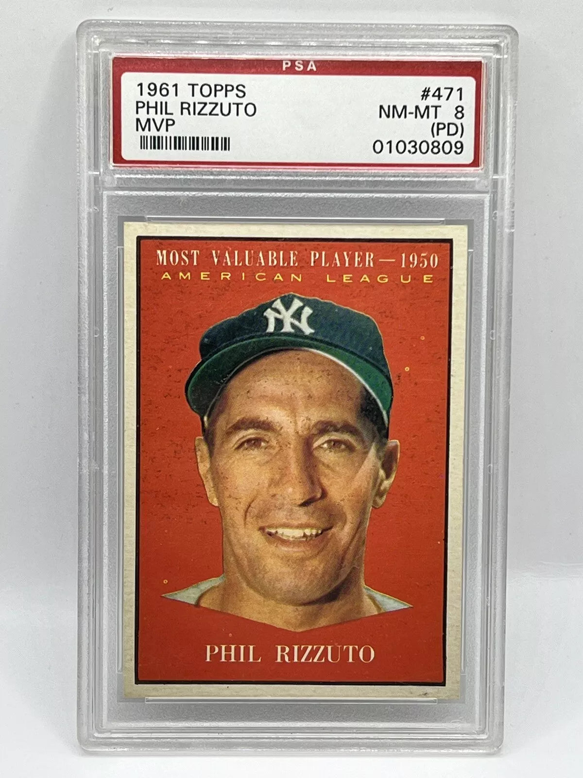 1961 Topps Phil Rizzuto MVP #417 PSA 8 (PD) Yankees