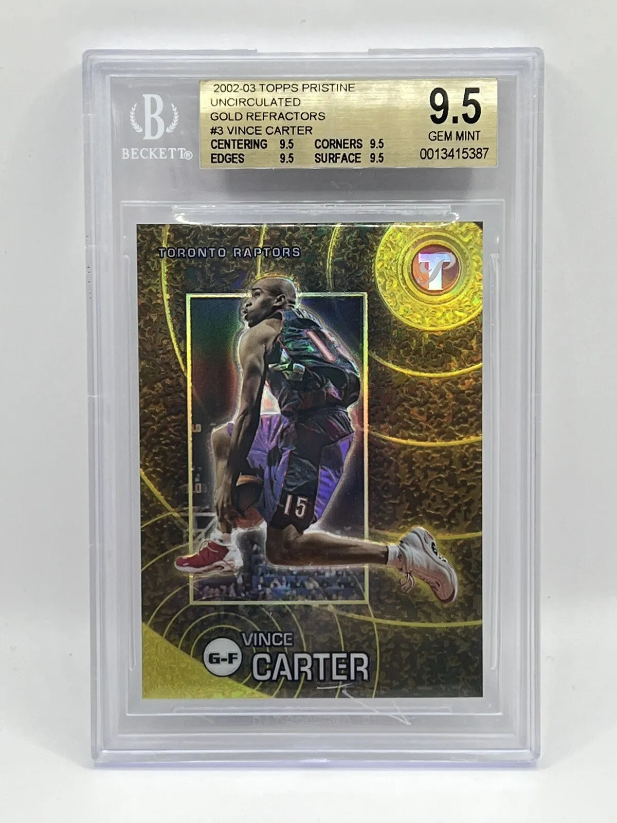 2002 Topps Pristine Uncirculated Vince Carter Gold Refractor /50 BGS 9.5 Raptors