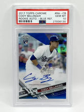 Load image into Gallery viewer, 2017 Topps Chrome Cody Bellinger Blue Refractor Rookie Auto /150 PSA 10 Cubs
