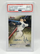 Load image into Gallery viewer, 2018 Bowman’s Best Aaron Judge Superfractor Auto True 1/1 PSA 10 Yankees
