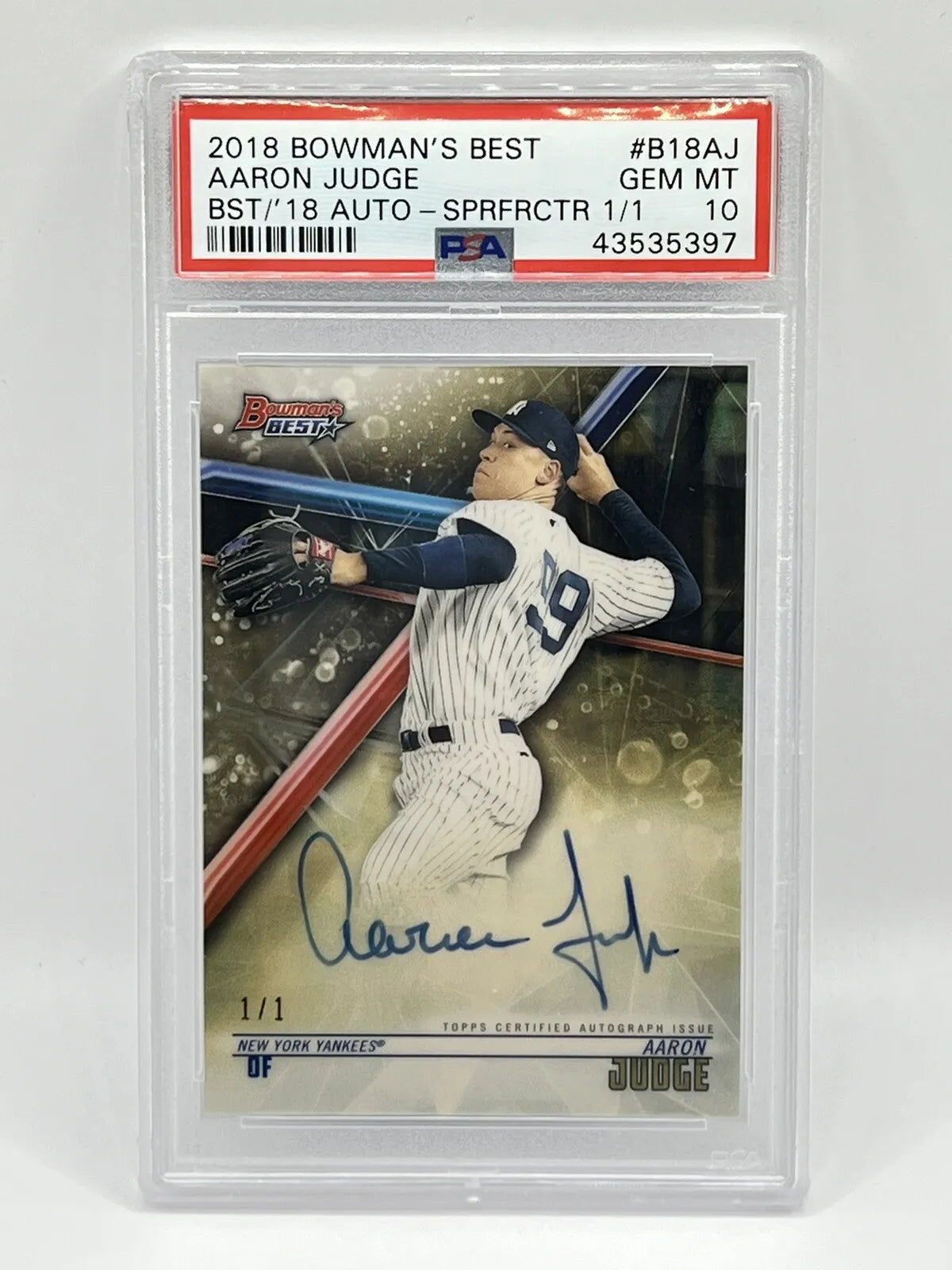 2018 Bowman’s Best Aaron Judge Superfractor Auto True 1/1 PSA 10 Yankees