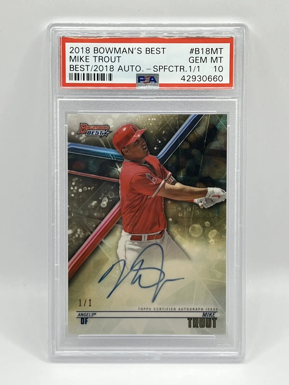 2018 Bowman’s Best Mike Trout Superfractor Auto True 1/1 PSA 10 Angels