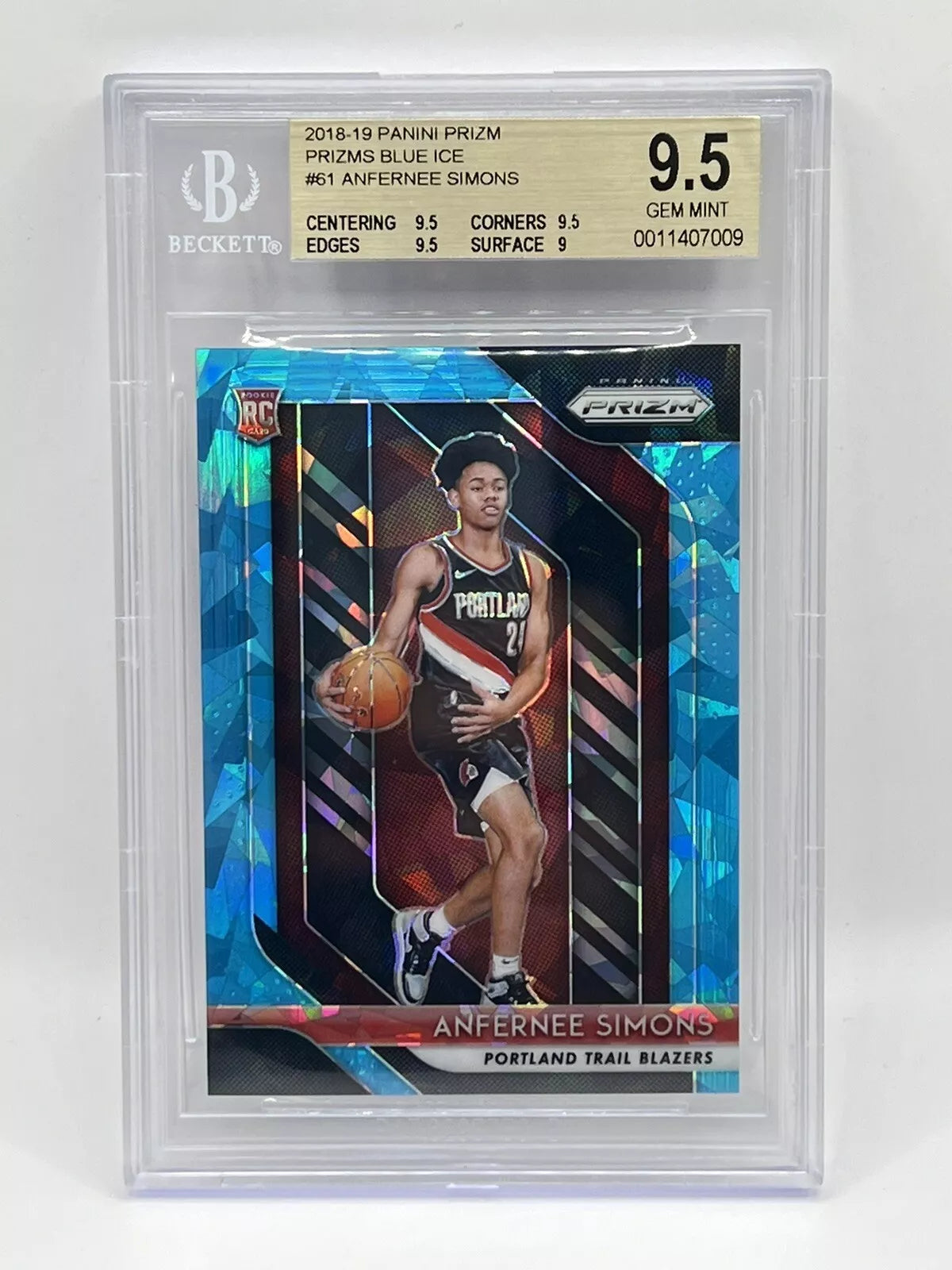 2018 Panini Prizm Anfernee Simons Rookie Blue Ice /99 BGS 9.5 Blazers