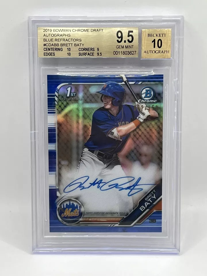 2019 Bowman Chrome Brett Baty 1st Blue Refractor Auto BGS 9.5/10 Mets