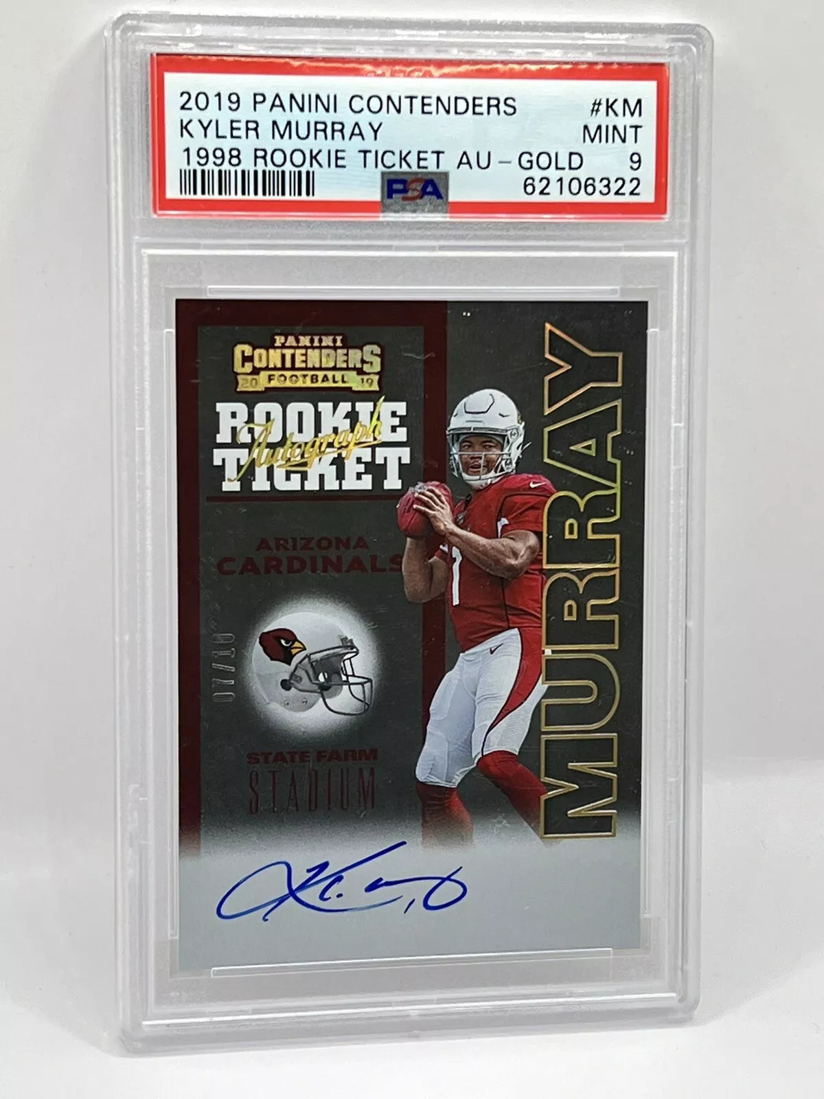 2019 Panini Contenders Kyler Murray Rookie Ticket Gold Auto /10 PSA 9 Cardinals