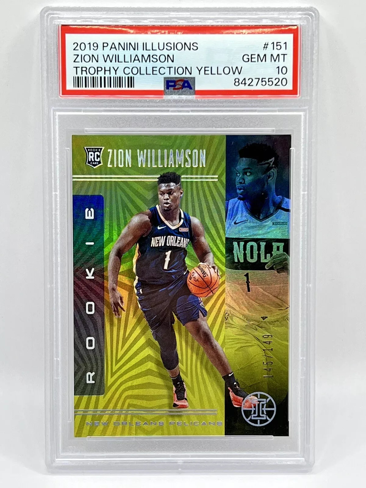 2019 Panini Illusions Zion Williamson Rookie Trophy Collection Yellow /149 PSA10