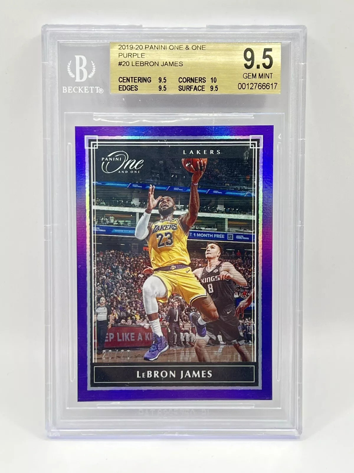 2019 Panini One & One Lebron James Purple 20/20 BGS 9.5 Lakers