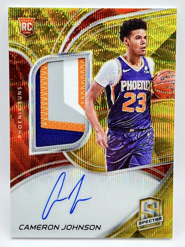 2019 Panini Spectra Cameron Johnson Gold Wave Rookie Patch Auto 3/3 Suns Nets