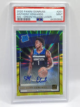 Load image into Gallery viewer, 2020 Panini Donruss Anthony Edwards Green Yellow Laser Rated Rookie Auto PSA 9
