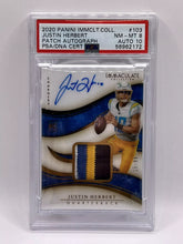 Load image into Gallery viewer, 2020 Panini Immaculate Justin Herbert Rookie Patch Auto /99 PSA 8/10 Chargers
