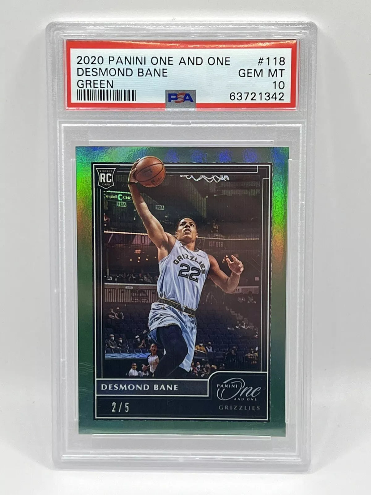 2020 Panini One And One Desmond Bane Green Rookie /5 PSA 10 Grizzlies