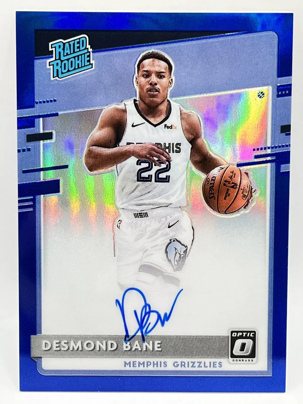 2020 Panini Optic Desmond Bane Blue Rated Rookie Auto /49 Grizzlies