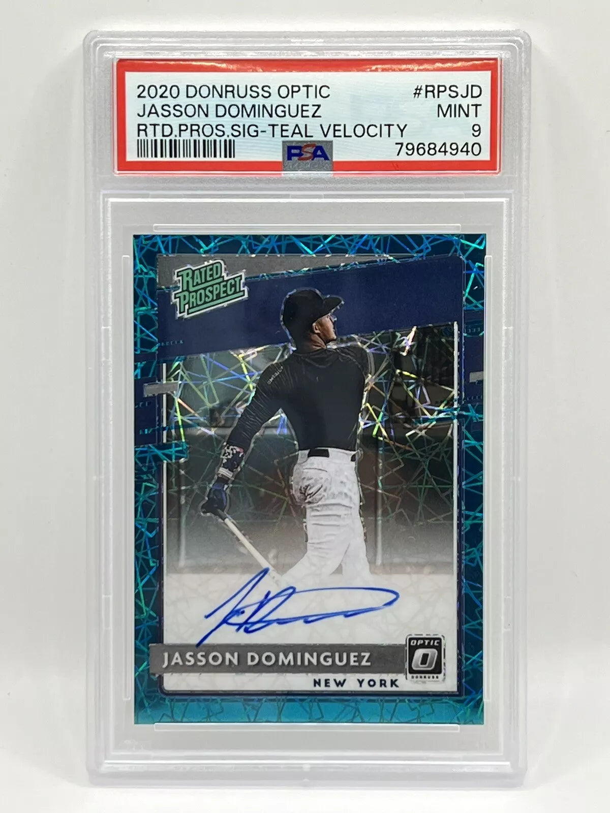 2020 Panini Optic Jasson Dominguez Rated Prospect Teal Auto /35 PSA 9 Yankees