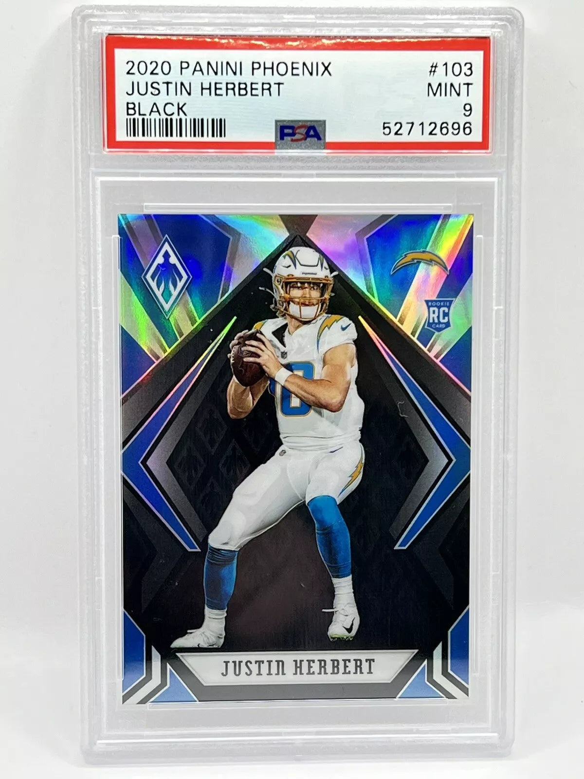 2020 Panini Phoenix Justin Herbert Black Rookie 9/10 PSA 9 Chargers