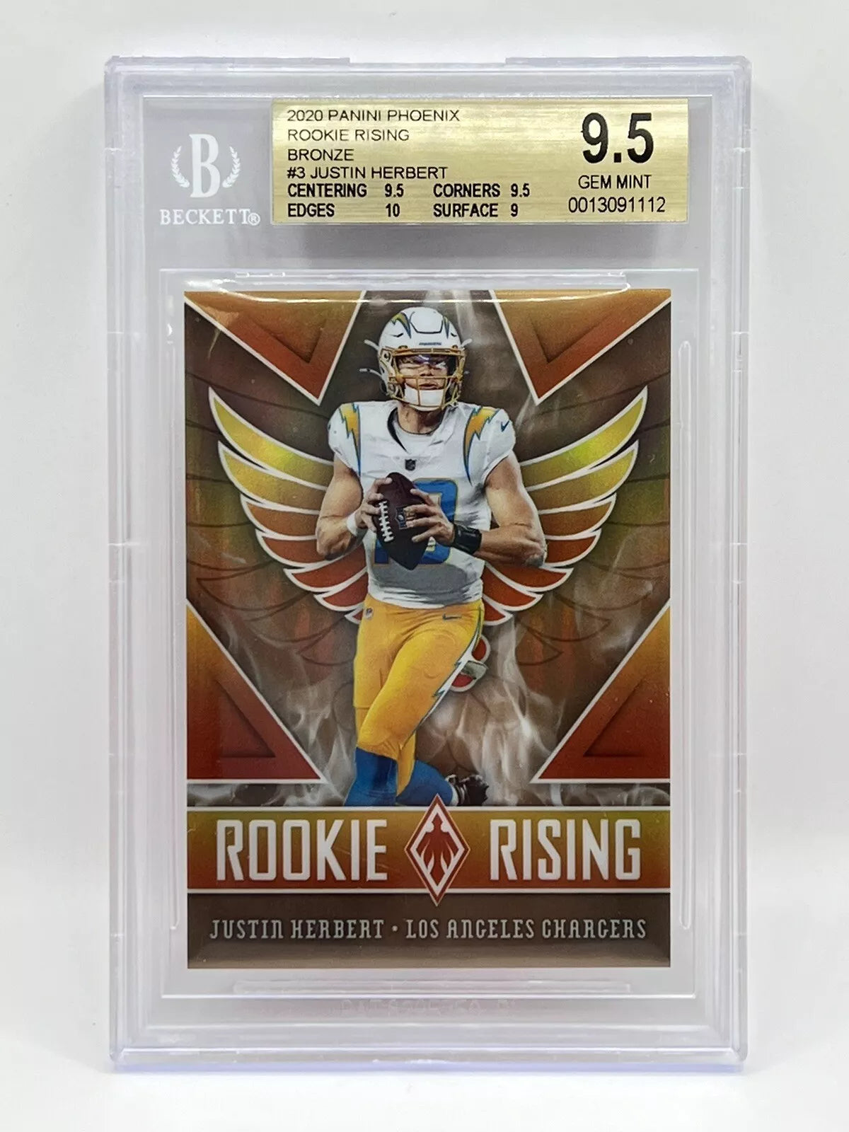 2020 Panini Phoenix Justin Herbert Rookie Rising Bronze /50 BGS 9.5 Chargers