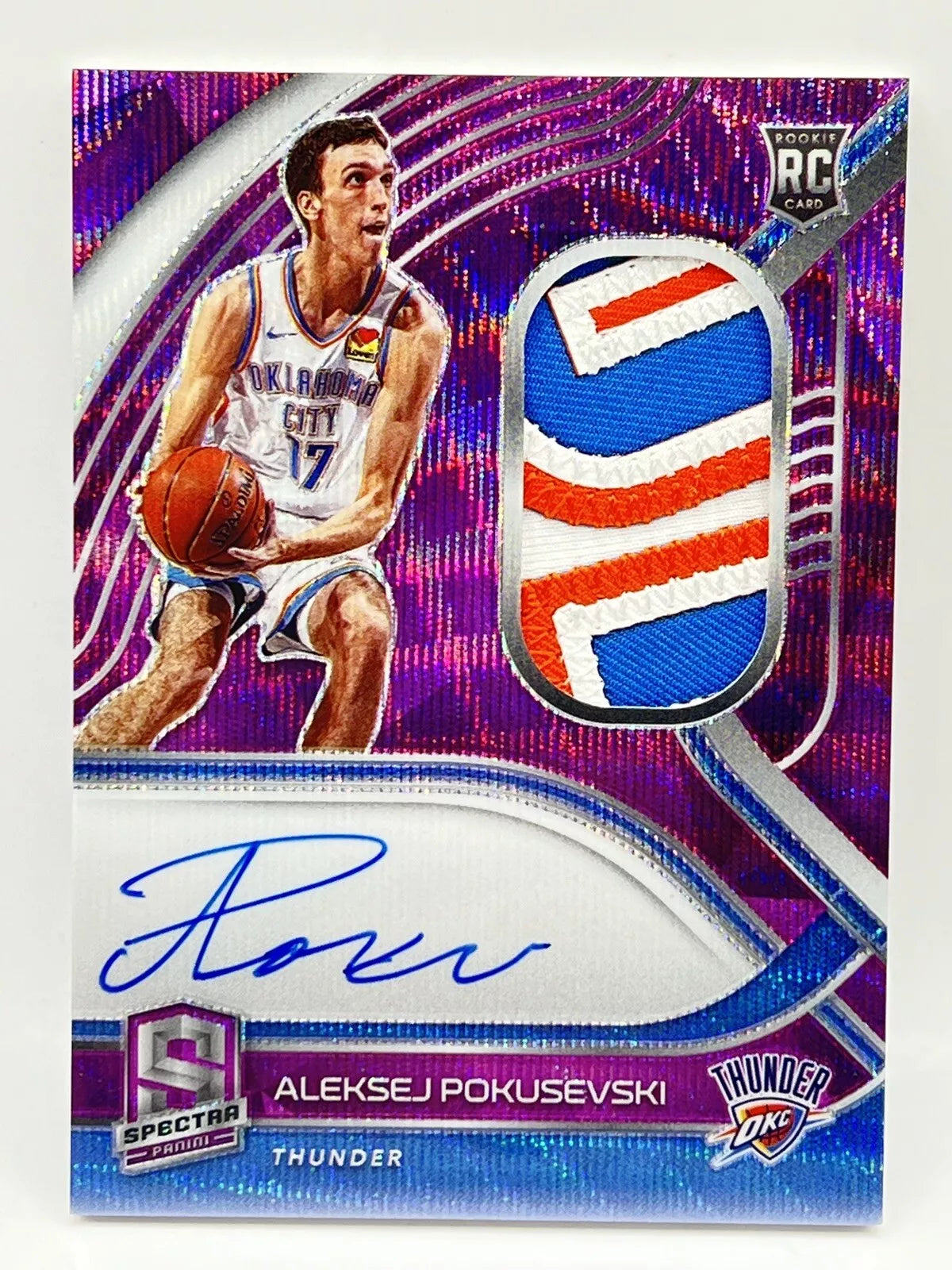 2020 Panini Spectra Aleksej Pokusevski Pirple Wave Rookie Patch Auto 1/8 Thunder