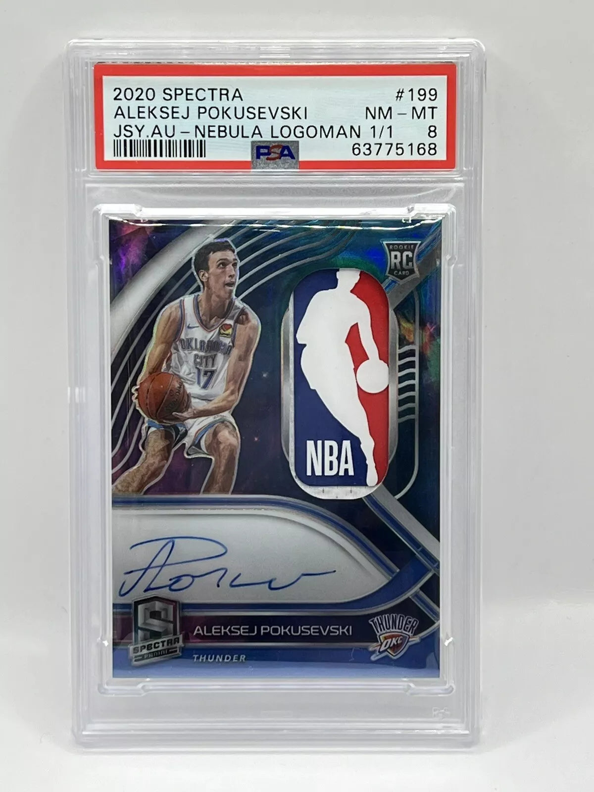 2020 Panini Spectra Aleksej Pokusevski Rookie Nebula Logoman 1/1 PSA 8