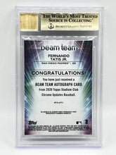 Load image into Gallery viewer, 2020 Topps Stadium Club Chrome Fernando Tatis Jr Beam Team Auto /15 BGS 9.5/10
