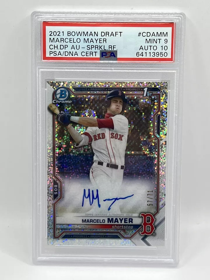 2021 Bowman Chrome Marcelo Mayer 1st Sparkle Refractor Auto /71 PSA 9/10 Red Sox