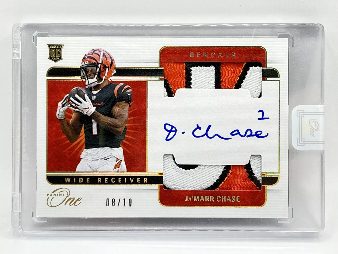 2021 Panini Jamarr Chase Gold Dual Rookie Patch Auto 8/10 Bengals Sealed