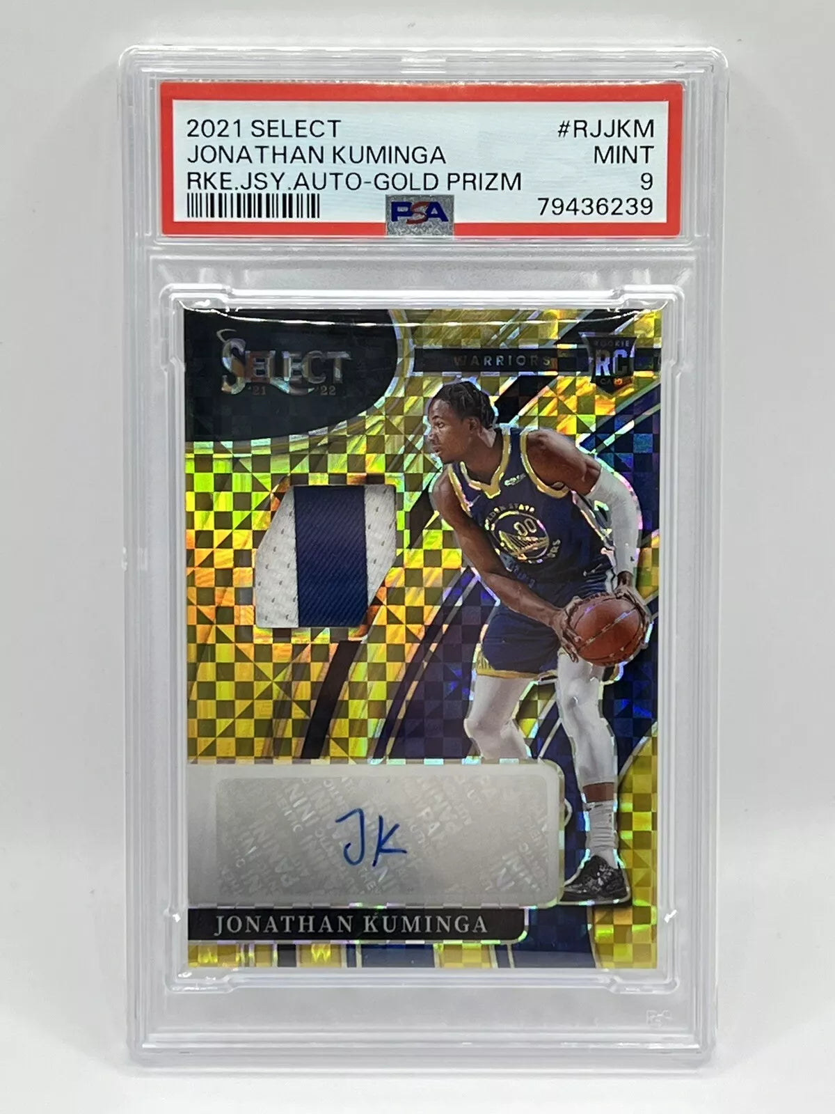 2021 Panini Select Jonathan Kuminga Gold Rookie Patch Auto /10 PSA 9 Warriors