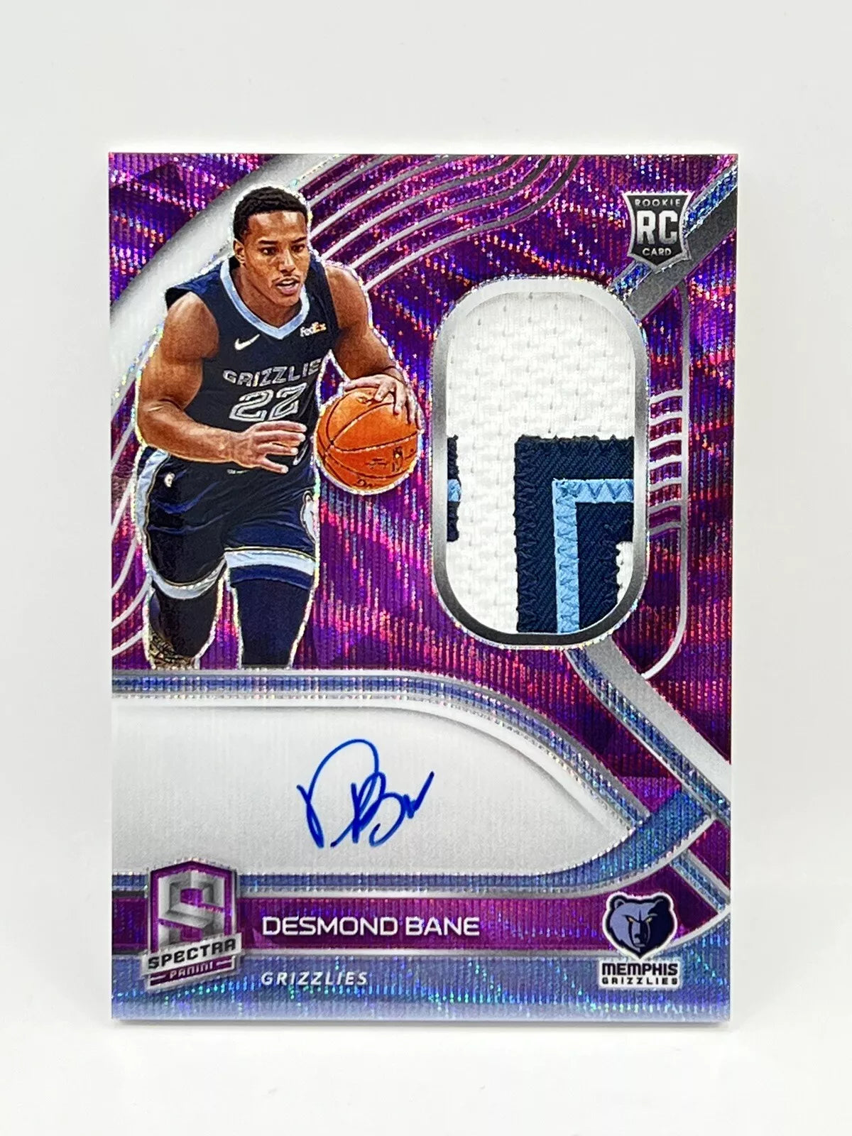 2021 Panini Spectra Desmond Bane Purple Wave Rookie Patch Auto /8 Grizzlies