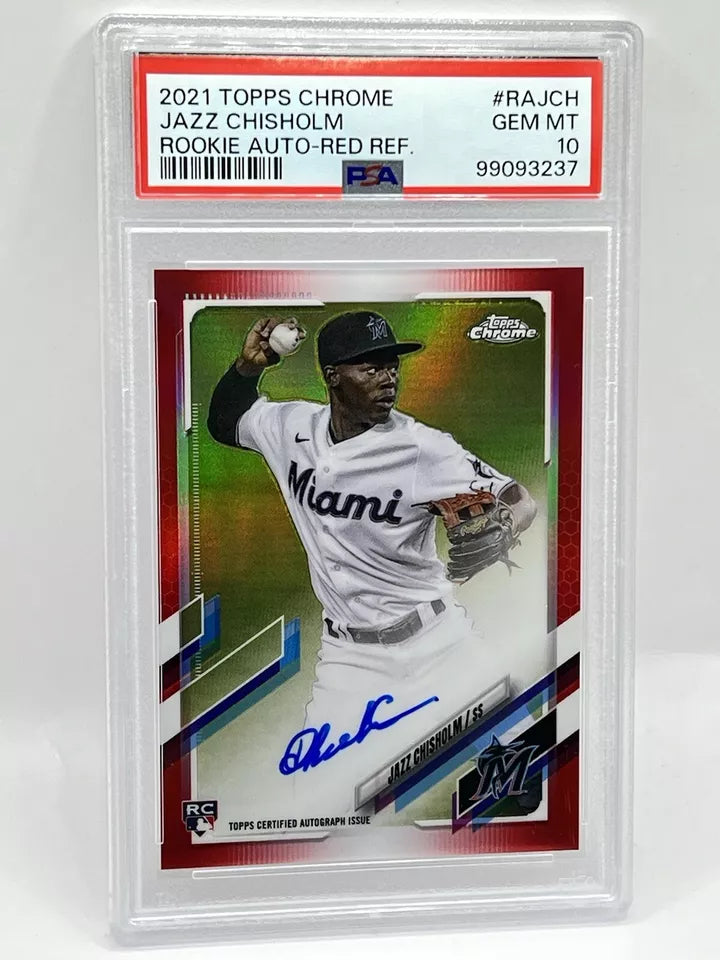 2021 Topps Chrome Jazz Chisholm RC Auto Red /5 PSA 10 #RAJCH Marlins