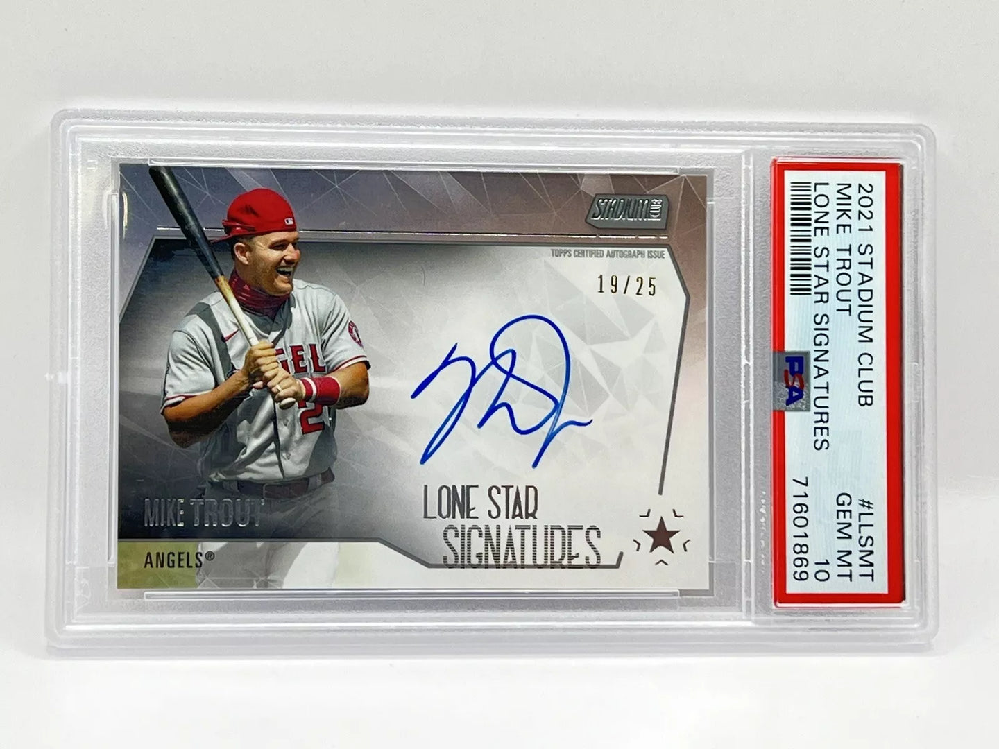 2021 Topps Stadium Club Mike Trout Lone Star Sigs /25 PSA 10 Angels