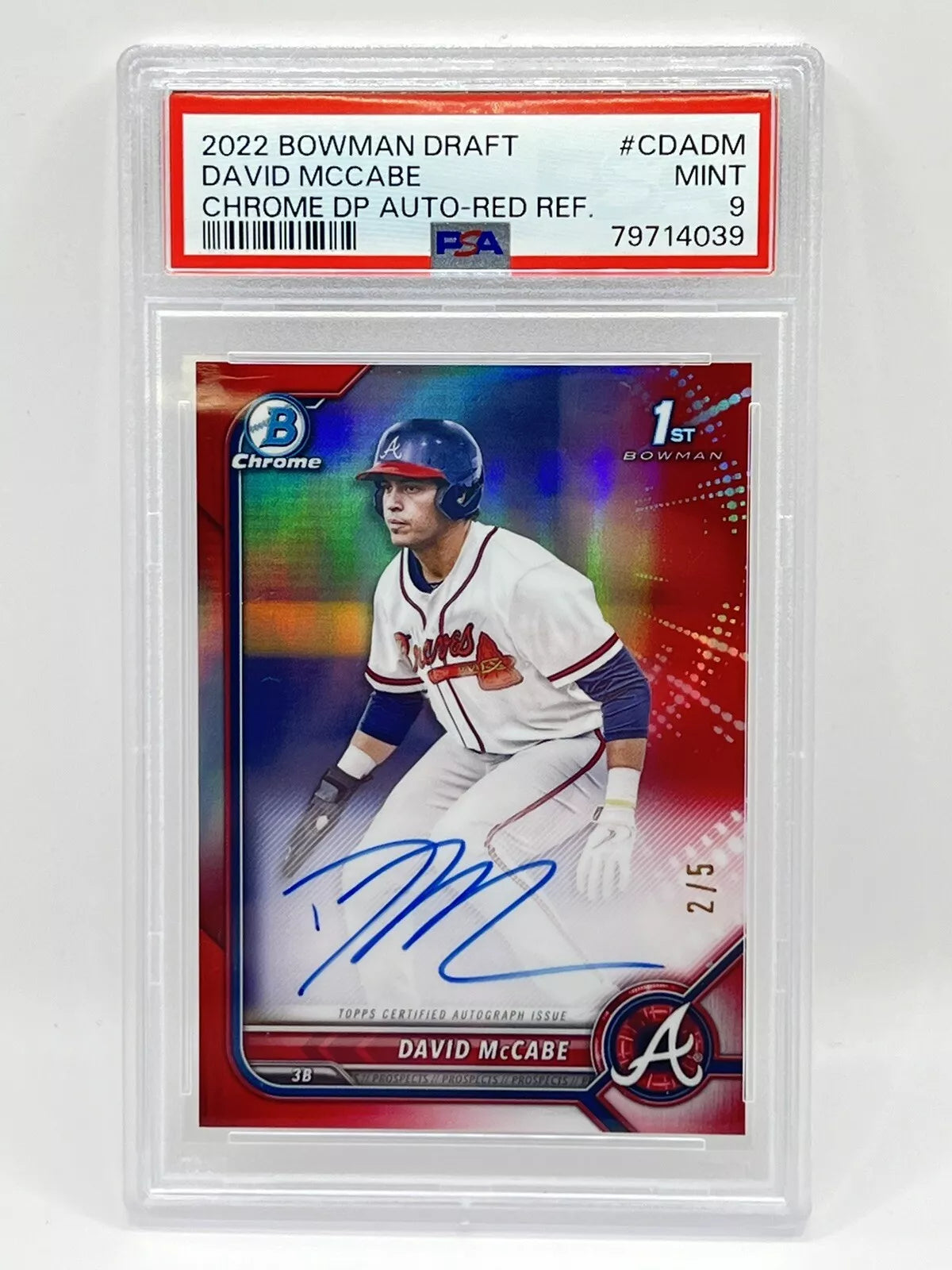 2022 Bowman Chrome David Mccabe 1st Red Refractor Auto /5 PSA 9 Braves