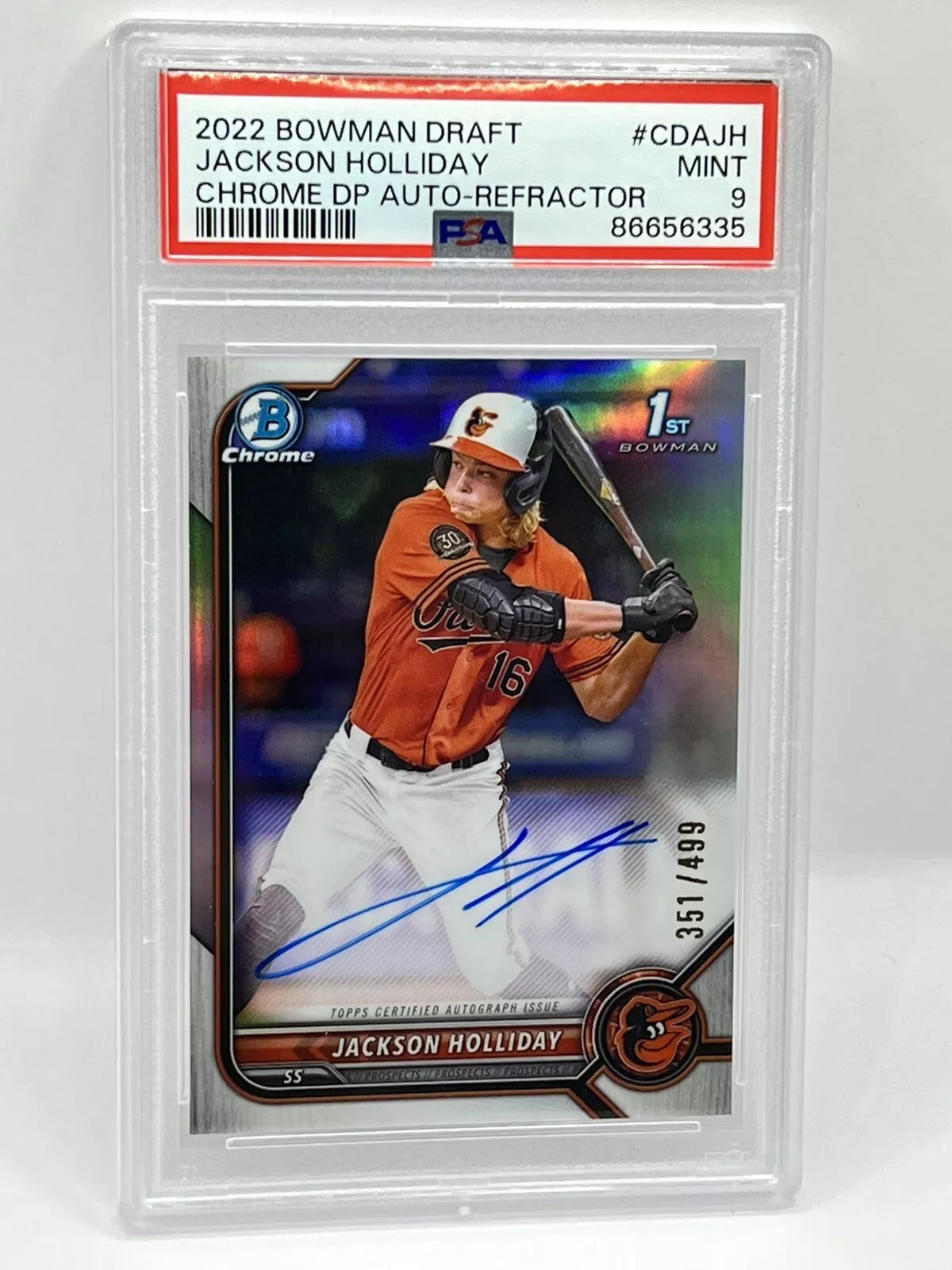 2022 Bowman Chrome Jackson Holiday 1st Refractor Auto /499 PSA 9 Orioles