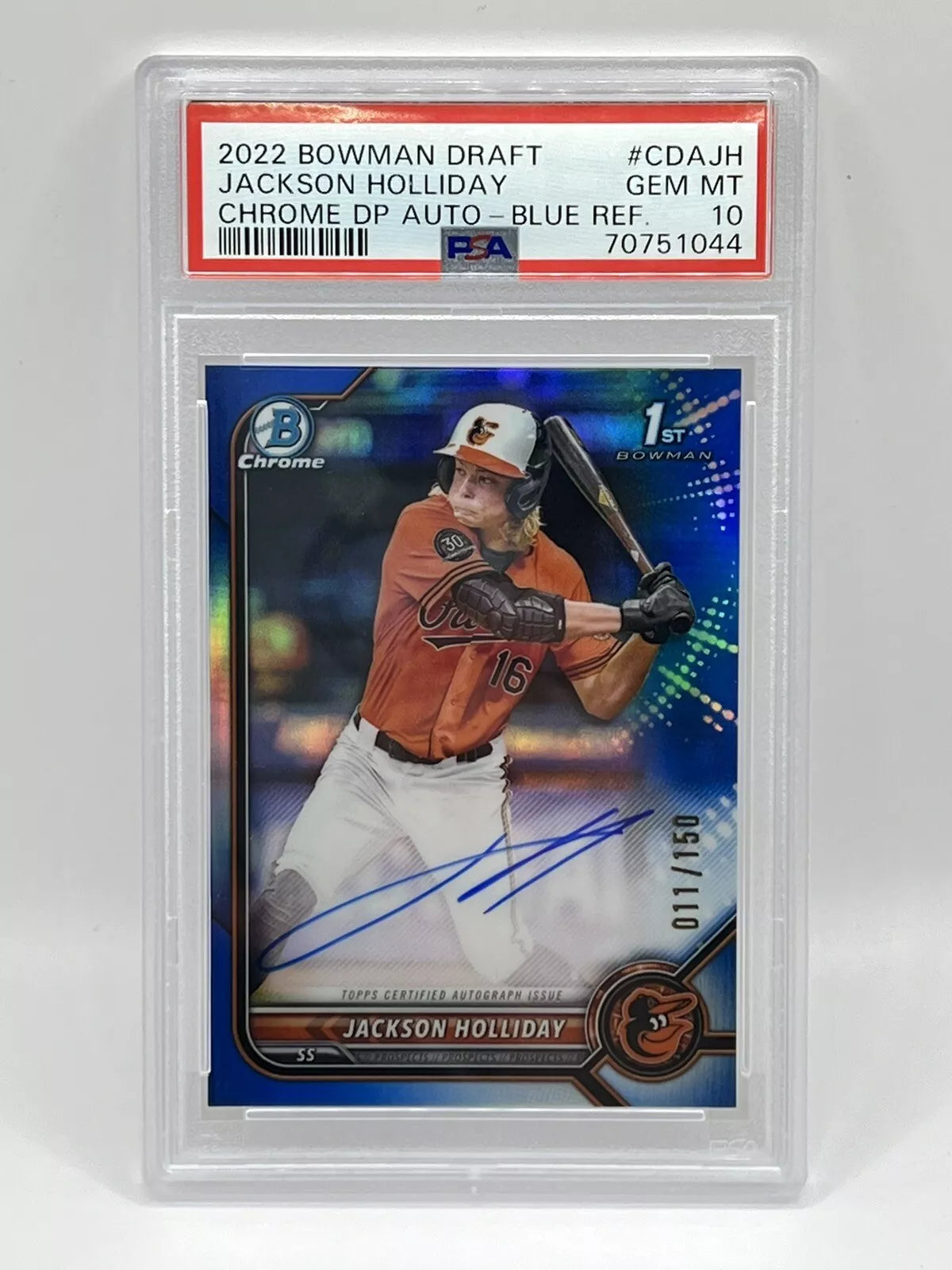 2022 Bowman Chrome Jackson Holliday 1st Blue Refractor Auto /150 PSA 10 Orioles