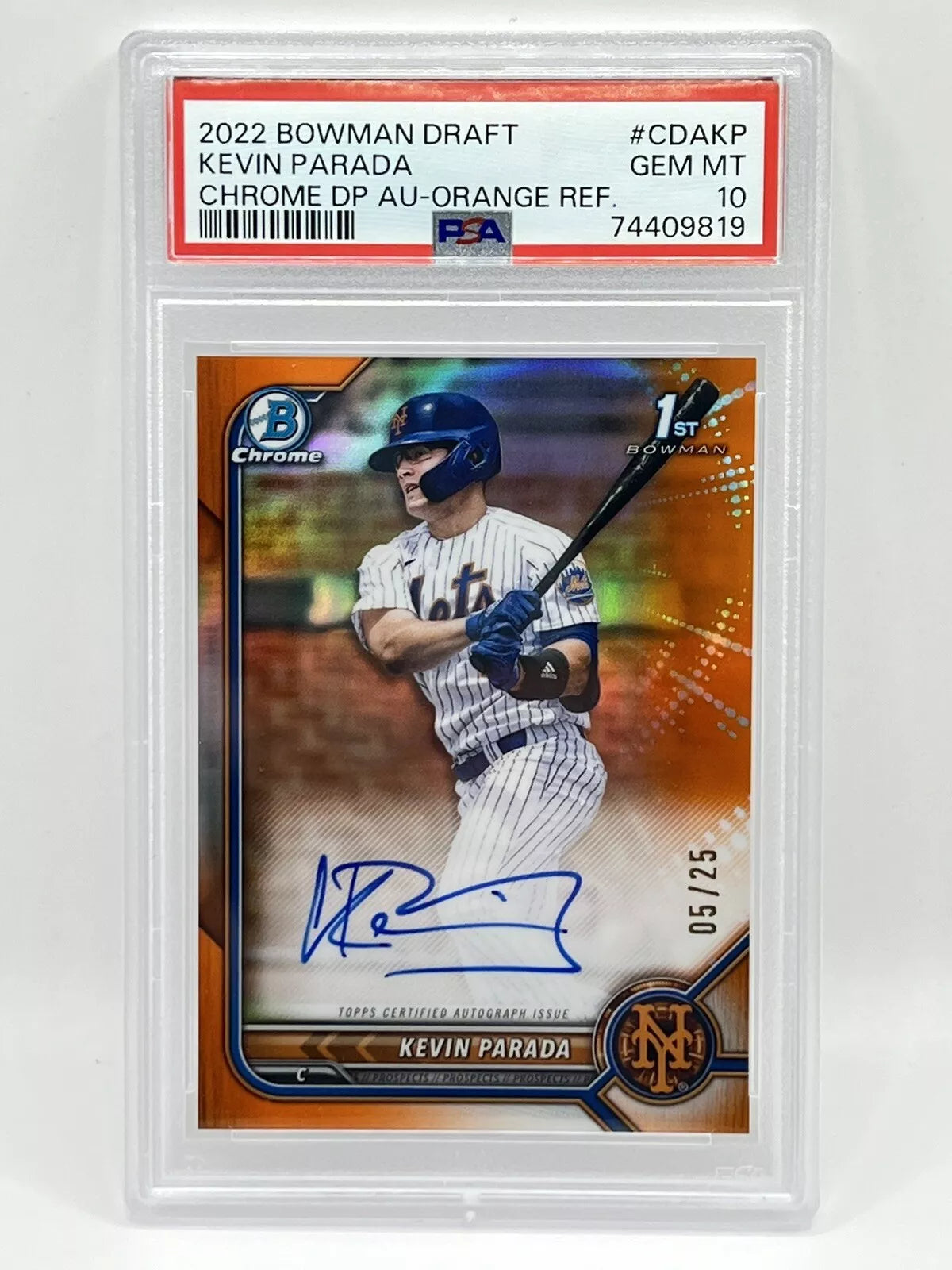 2022 Bowman Chrome Kevin Parada 1st Orange Refractor Auto /25 PSA 10 Mets