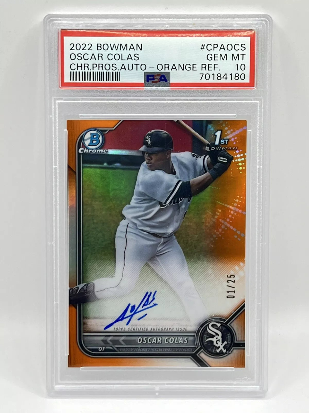 2022 Bowman Chrome Oscar Colas 1st Orange Refractor Auto /25 PSA 10 White Sox