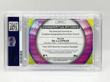 Load image into Gallery viewer, 2022 Bowman Inception Elly De La Cruz Gold Dual Relic Auto /50 PSA 9 Reds
