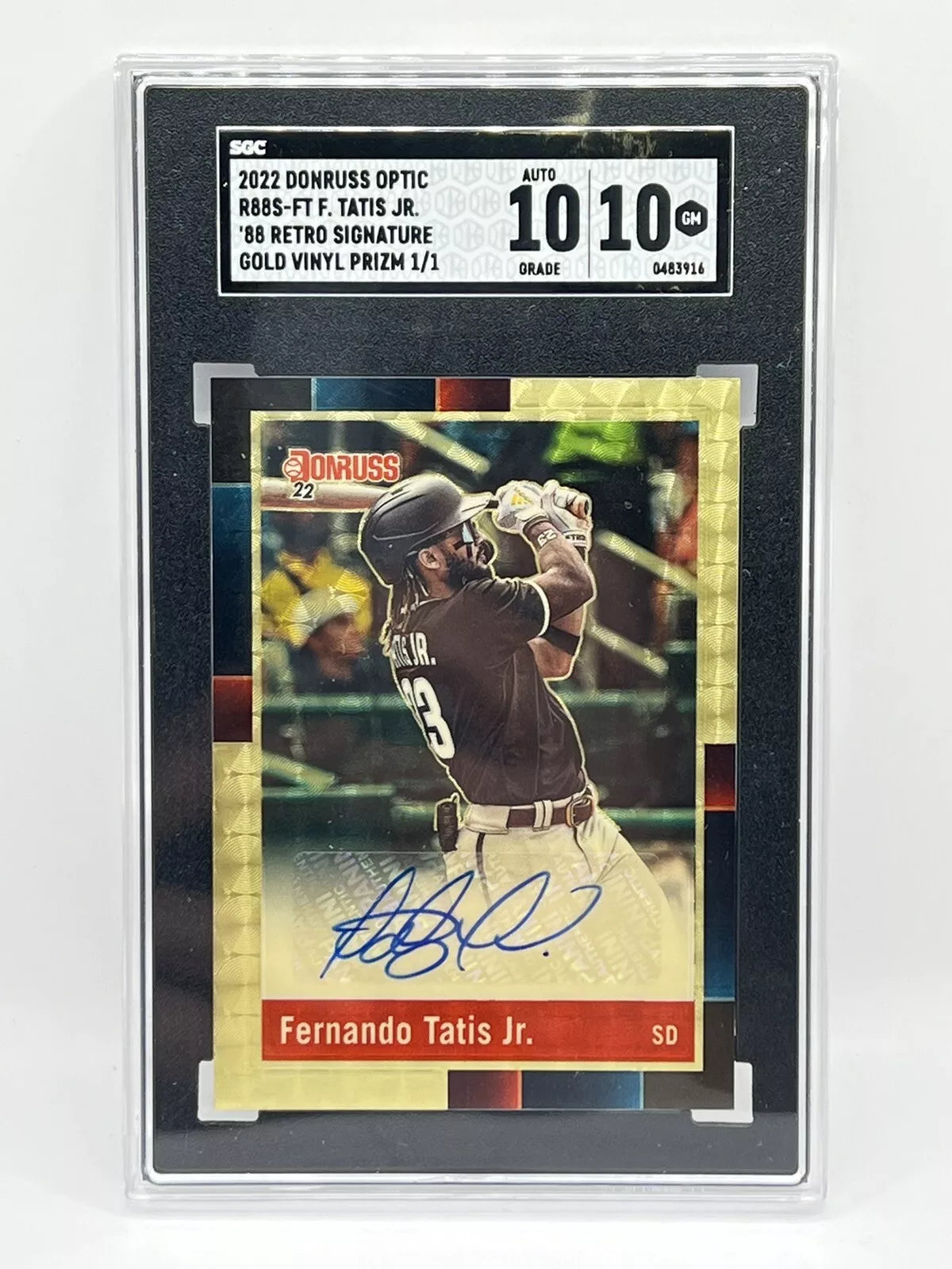 2022 Donruss Optic Fernando Tatis Jr Good Vinyl 1/1 Auto SGC 10/10 Padres