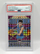 Load image into Gallery viewer, 2022 Panini Mosaic Chet Holmgren Rookie Introductions Purple /99 PSA 10 Thunder
