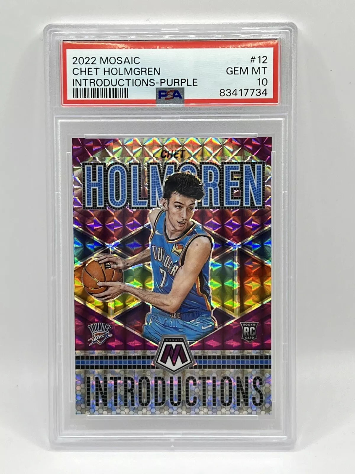 2022 Panini Mosaic Chet Holmgren Rookie Introductions Purple /99 PSA 10 Thunder