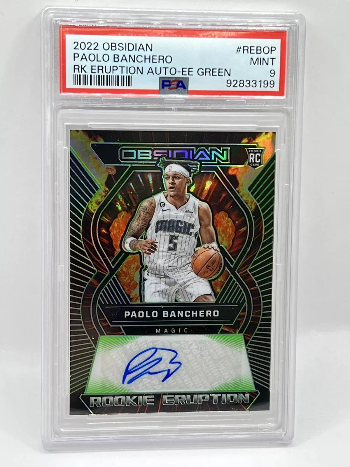 2022 Panini Obsidian Paolo Banchero Rookie Eruption Green Auto /25 PSA 9 Magic