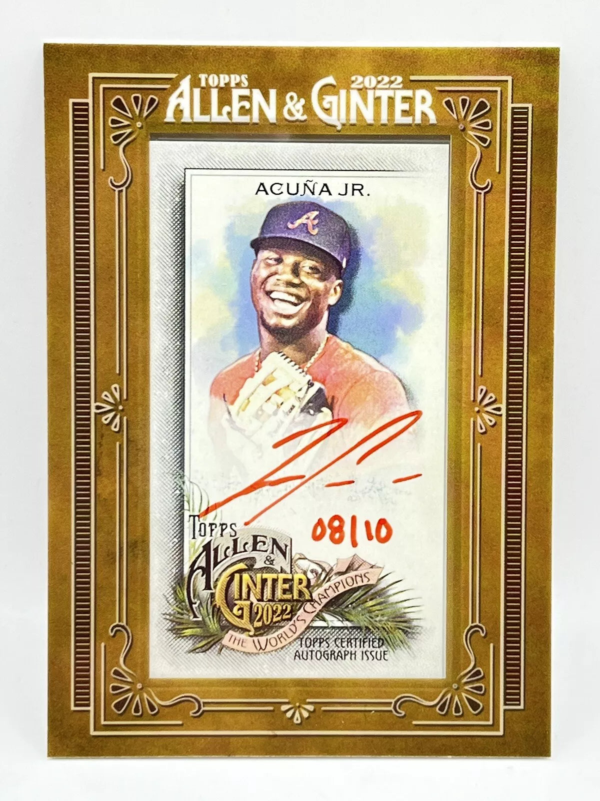 2022 Topps Allen & Ginter Ronald Acuna Jr Red Ink Auto 8/10 Braves