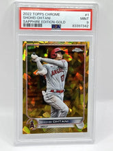 Load image into Gallery viewer, 2022 Topps Chrome Shohei Ohtani Jersey Num Sapphire Edition Gold /50 PSA 9 #1
