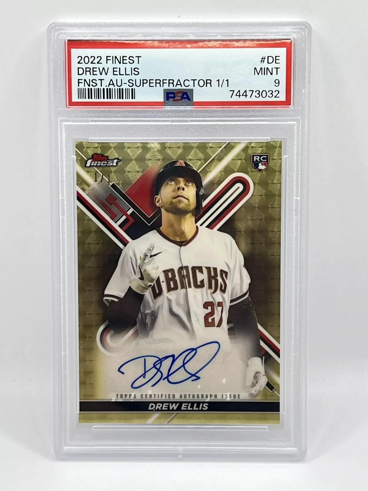 2022 Topps Finest Drew Ellis Rookie Superfractor Auto True 1/1 PSA 9 Dbacks