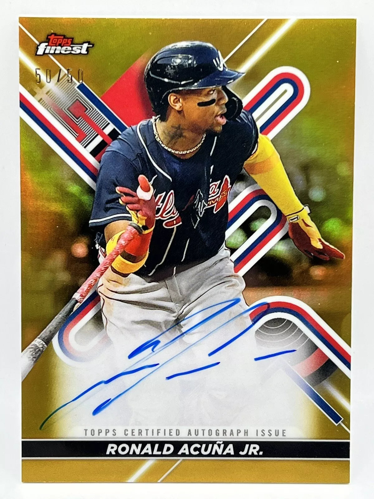 2022 Topps Finest Ronald Acuna Jr Gold Refractor Auto 50/50 Braves