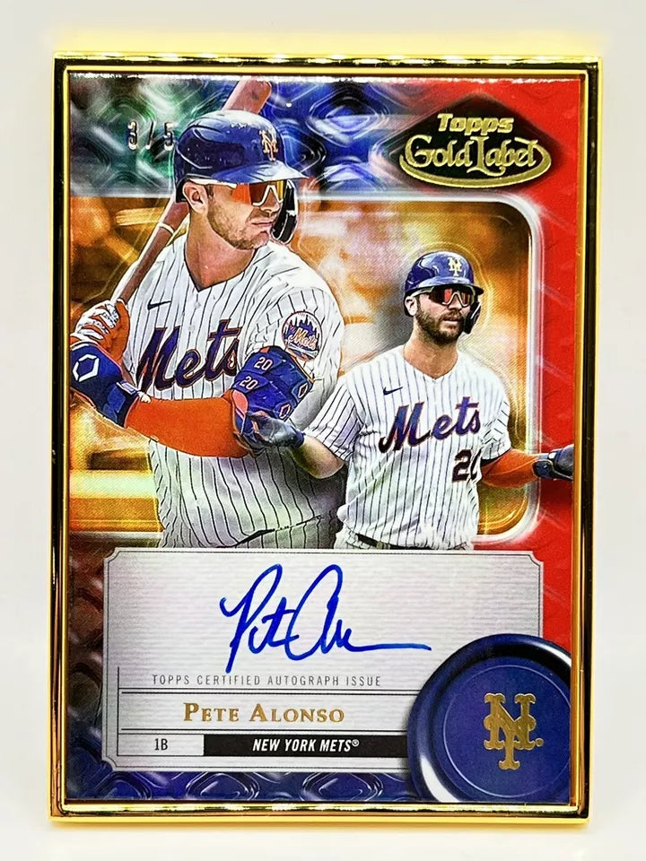 2022 Topps Gold Label Pete Alonso Gold Framed Red Auto 3/5 Mets