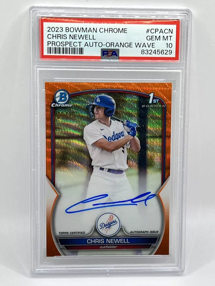 2023 Bowman Chrome Chris Newell 1st Orange Wave Refractor Auto /25 PSA 10