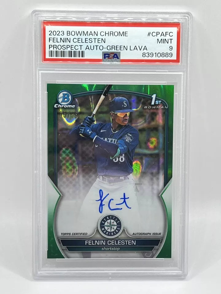 2023 Bowman Chrome Felnin Celesten 1st Green Lava Auto /99 PSA 9 Mariners