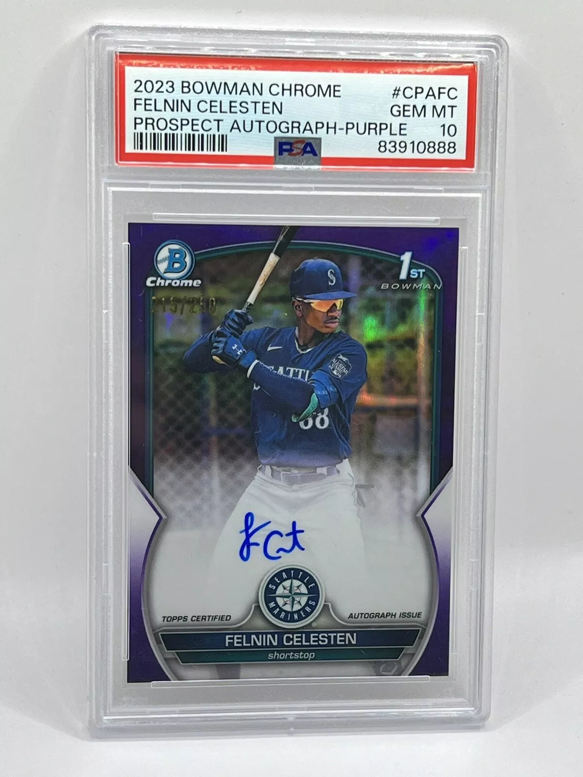 2023 Bowman Chrome Felnin Celesten 1st Purple Refractor Auto /250 PSA 10