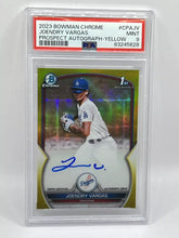 Load image into Gallery viewer, 2023 Bowman Chrome Joendry Vargas 1st Yellow Refractor Auto /75 PSA 9 Dodgers
