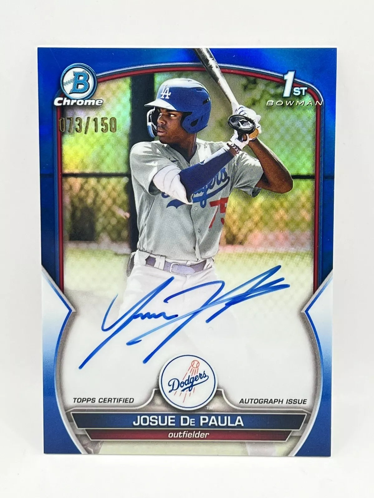 2023 Bowman Chrome Josue De Paula 1st Blue Refractor Auto /150 Dodgers