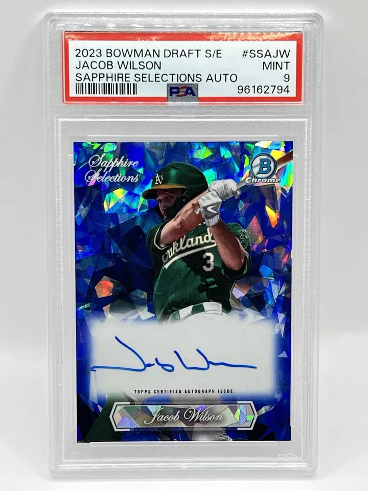 2023 Bowman Chrome Sapphire Jacob Wilson Selections Auto PSA 9 A’s