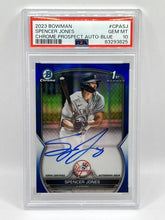 Load image into Gallery viewer, 2023 Bowman Chrome Spencer Jones 1st Blue Refractor Auto /150 PSA 10 Yankees
